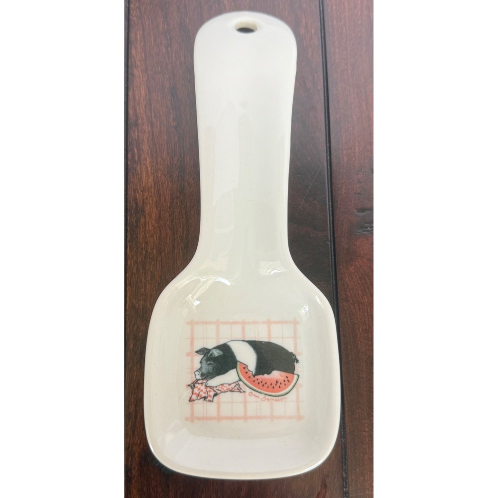 Vintage Otagiri Heartprint Ann Jameson Pig Watermelon Ceramic Spoon Rest Japan